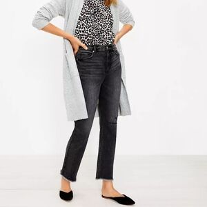 Loft Destructed High Rise Straight Crop Jeans in Washed Black Wash NWT Size 28/6